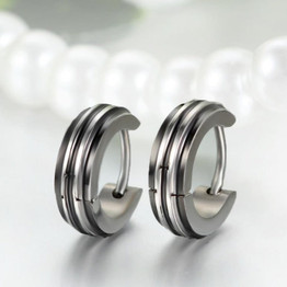Men's Stainless Steel Stud Hoop Huggie Earrings Silver Tone Black