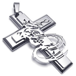 Men Stainless Steel Gothic Dragon Cross Pendant Necklace, 24 inch Chain