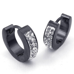 Men Cubic Zirconia Stainless Steel Stud Huggie Hoop Earrings Set, Black