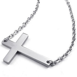 Men Women Stainless Steel Sideways Cross Pendant Necklace Chain, Silver, 22 inch