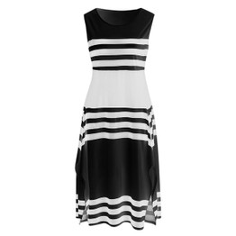Summer New Fashion Women Dresses Stripe Sleeveless Casual Dress Women Round Neck Vestido Midi Party Sexy Elegant Sundress z0411