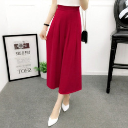 Wide Leg Pants Women Summer Chiffon Pants Ankle Length High Waist Chiffon Female Loose Casual Pant Trouser