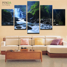 PENGDA Frame 5 Panel Waterfall Wall Canvas Art Print Painting Poster Wall Modular Picture For Home Decoration Painting Kids Room