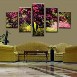 Unframed 5 Pieces Red Tree Flower HD Print Canvas Painting Modern Room Decoration For Wall Art Picture Artwork