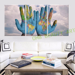 3 Piece Canvas Wall Art World Map in hand Printed Painting On Canvas Wall Pictures For Living Room Decorative Pictures Unframed