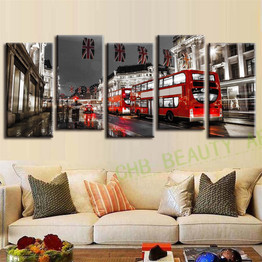 5 Pcs/Set London Red Bus Wall Paintings Canvas Art  Canvas Print Wall Pictures for Living Room Decorative Pictures Unframed