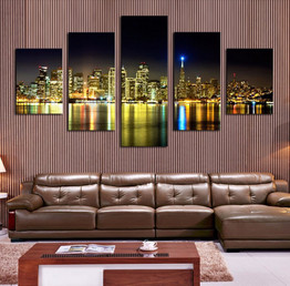 5 Piece canvas art city night painting canvas  modern wall art  wall pictures for living room home decoration