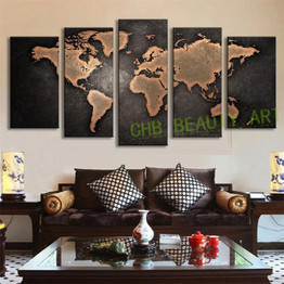 5 Pcs/Set Modern Wall Art Painting Vintage World Map Canvas Painting for Living Room Home Decor Picture Unframed