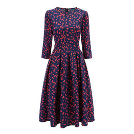 S.FLAVOR Women Elegant A-line Midi Dress Vintage printing party vestidos Three Quarter Sleeve women Slim Autumn Spring Dress