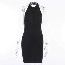 Hugcitar sleeveless halter buttons backless sexy mini dress-Peri Dresses