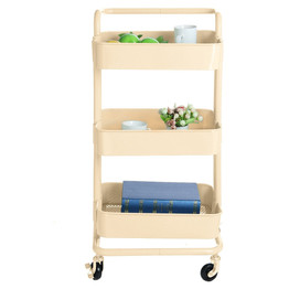 3-Tier Metal Cart Rolling Storage Shelves With Handles Blue Storage Utility Cart