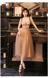 Vintage Tingly Sequined Strap Polka Dot Midi Dress