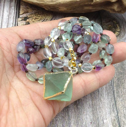 Natural Flourites Octahendron Stone Pendant Handmade Necklace