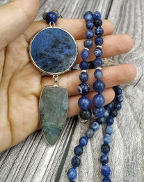 Pendant Stone Sodalite Quartz Beads Handmade Necklace