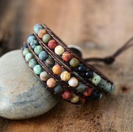Handmade Stone 3 Strands Vintage Leather Bracelets