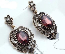 Rhinestone Dangle Ancient Gold Color Crystal Earring