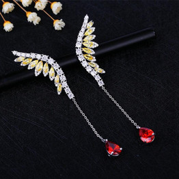 Crystal Angel Wings Water Drop Tassel Earrings