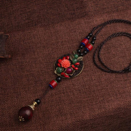 Handmade Flowers Coper Leaf Ethnic Stones Necklace