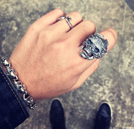 Real 925 Sterling Silver Skull Adjustable Ring for Men