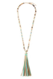NATURAL STONE & GLASS TASSEL NECKALCE
