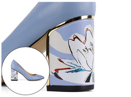 Party Women's Pumps Comfortable Unique Print Design Square Heel High Quality Genuine Leather Shoes Shallow Pumps