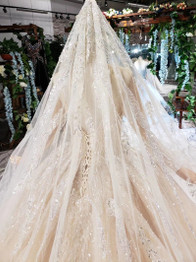 princess ball gown wedding dresses long sleeve o-neck appliques champagne lace wedding gowns with wedding veil mariage