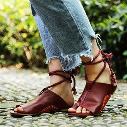 Flats shoes leather gladiator zapatos mujer summer sandals women ankle strap  femme sandale slippers beach flip flops