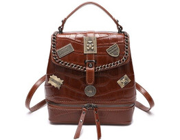 Genuine leather cow skin brown solid backpack shcool bag for women