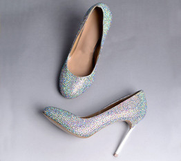 Glasses Slipper Rhinestone Bridal Wedding Shoes AB Crystal Shoes High Heeled Women Stunning Prom Party Pumps