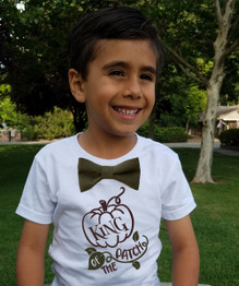 Toddler Boy Fall Shirt with Saying and Olive Green Bow Tie