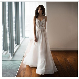 Boho Wedding Dress  Sexy Spaghetti Strap Lace Bridal Dresses Backless  Vestido De Noiva Lorie Wedding Gowns For Women