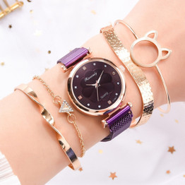 5pcs Set Women Watches Rhinestone Watch Ladies Quartz Wrist Watch Bracelet Set