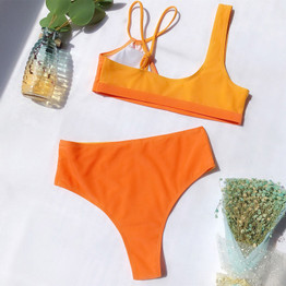High Waist Bikini 2020 Sexy Women Swimsuit Swimwear Female One Shoulder Thong Brazilian Bikini set Biquini Bathing Suit