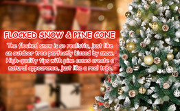 Aytai 7FT Artificial Christmas Tree, Snow Flocked Christmas Tree with Pine Cones Xmas Pine Tree for Indoor Outdoor Holiday Decorations with Foldable Metal Stand, 1400 Branch Tips