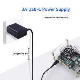 Smraza Case for Raspberry Pi 4 B, Case with 35 x 35 mm Fan, 4PCS Heatsinks, 5V 3A USB-C Power Supply for Raspberry Pi 4 Model B, Raspberry Pi 3 B+/ 3B/ 2B (Upgrade, Large Fan and Large Heatsinks)-SW24-4S