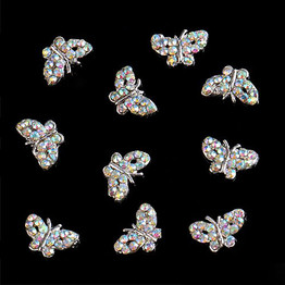 10Pcs 3D Embedded Rhinestone Butterfly DIY Nail Art Tip Glitter Decorations