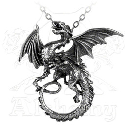 Whitby Wyrm Dragon Pendant Necklace, Alchemy Gothic