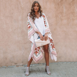 Chiffon Floral Print Long Split Boho Bohemian Kimonos