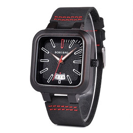 Square Dial Auto Date Quartz Wood Watches