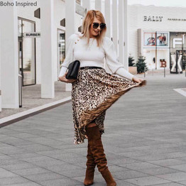 pleated leopard print long Boho Bohemian Skirts