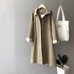 Turn Down Collar Women Khaki Trench Coat