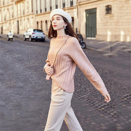 Pink Splice Round Neck Long Sleeve Loose Boho Bohemian Sweaters