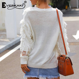Tassels Knitted Solid V Neck Boho Bohemian Sweaters