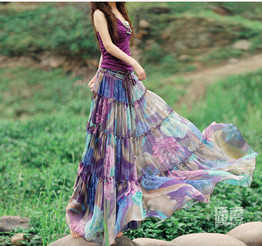 Long Chiffon Floral Printed Maxi Boho Bohemian Skirts