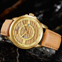 Luxury Sports Chronograph Waterproof Military Date Wood Watch