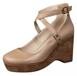 Women Summer Buckle Criss Cross Strappy Chunky Heels Wedge Sandals