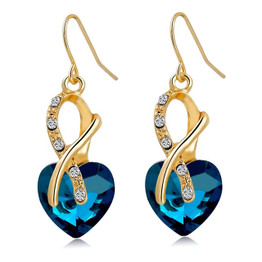 Luxury Cubic Zirconia Fashion Jewelry - Gold Color Crystal Heart Earrings