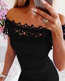 Off Shoulder Lace Insert Bodycon Dress
