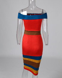Off Shoulder Colorblock Insert Bodycon Dress