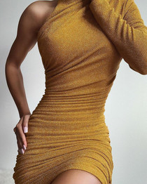One Shoulder Bodycon Ruched Dress